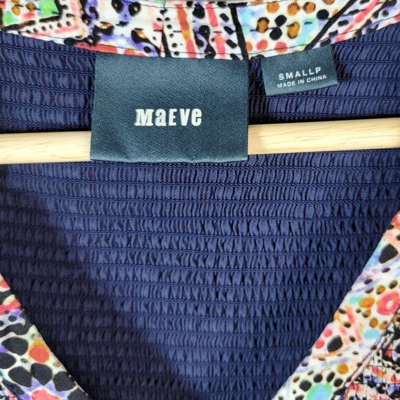 Maeve Tiled Amethyst Boho Dress Small Lined Buttons Smocked Anthropologie READ - Picture 6 of 9